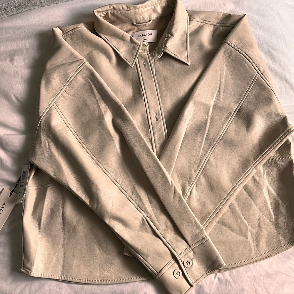 Babaton Women's Leather Jacket in Matte Pearl